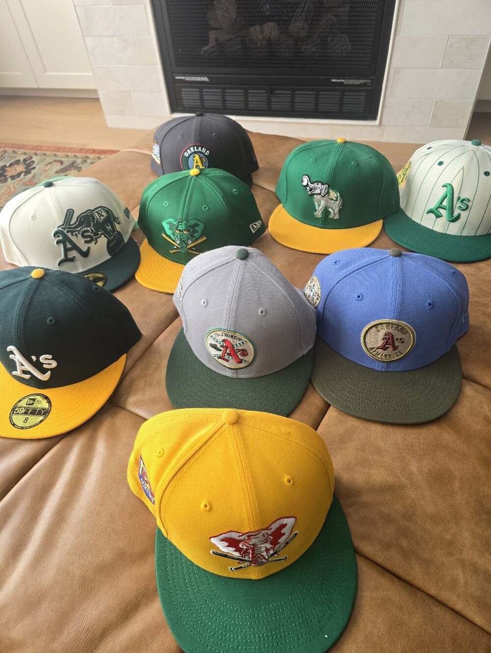 Lot of 9 Oakland Athltics As New Era 5950 MLB Baseball Hats Fitteds Size 8